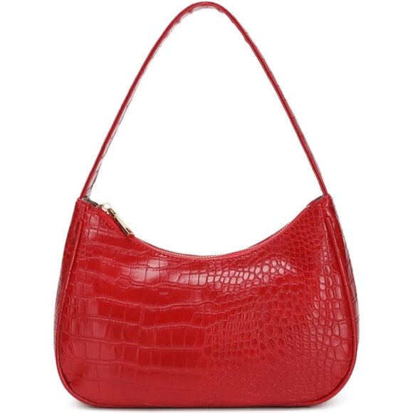 Women Crocodile Red Imported Polyester Leather Zipper Closure Mini Tote Handbag - Picture 1 of 6